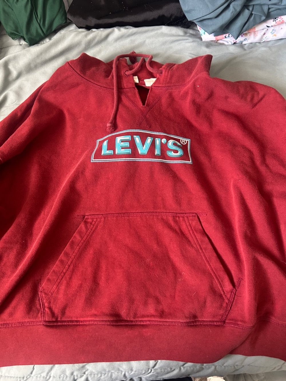 Levi's Red Crewneck Pullover Sweatshirt with Blue Logo